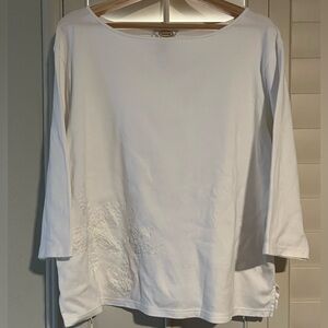 TALBOTS -  White 3/4 Sleeve Tunic Top with Embroidery